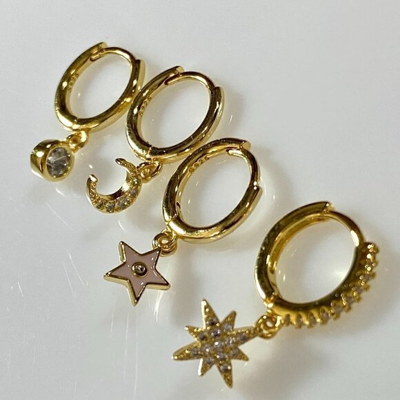 6 Gold Plated Sterling Silver Planets and Stars Earrings - Picture 3 of 7